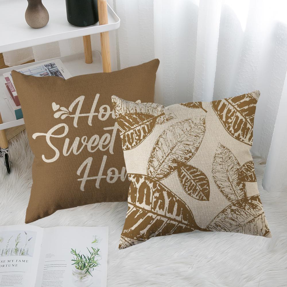 Light Brown Leaf Geometric Linen Cushion Cover for Car Living Room Sofa Bedroom Home Decor