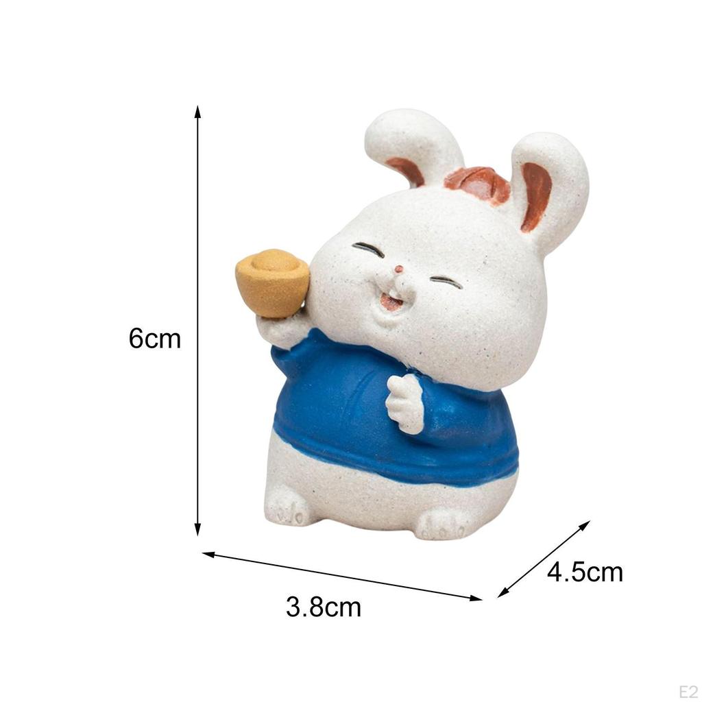 Bunny Sculpture Decor Chinese Year Desktop Home Mini Rabbit Statues Figurines for Dinning Room