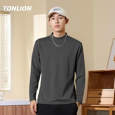 TonLion Men's Fleece-Lined Semi-High Collar Thermal T-Shirt