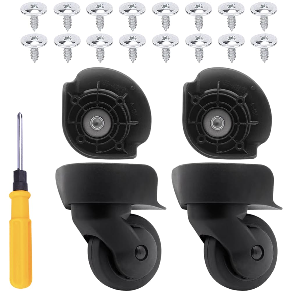 Ailunate Suitcase Caster Replacement Tire Kit, Carry-on Wheels, Rubber, Quiet, Repair Parts, Axle Replacement (A65 Large, Set of 4)