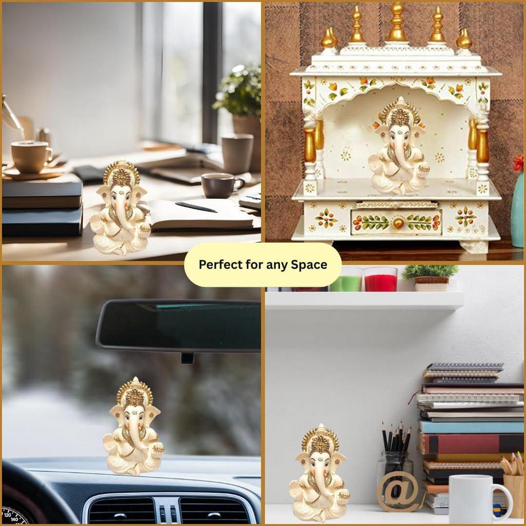 Peach Terracotta Colour Golden Paint Work Vinayaka Idol Car Dashboard Idol Ganesha Murti Ganpati Idol for Home Decor