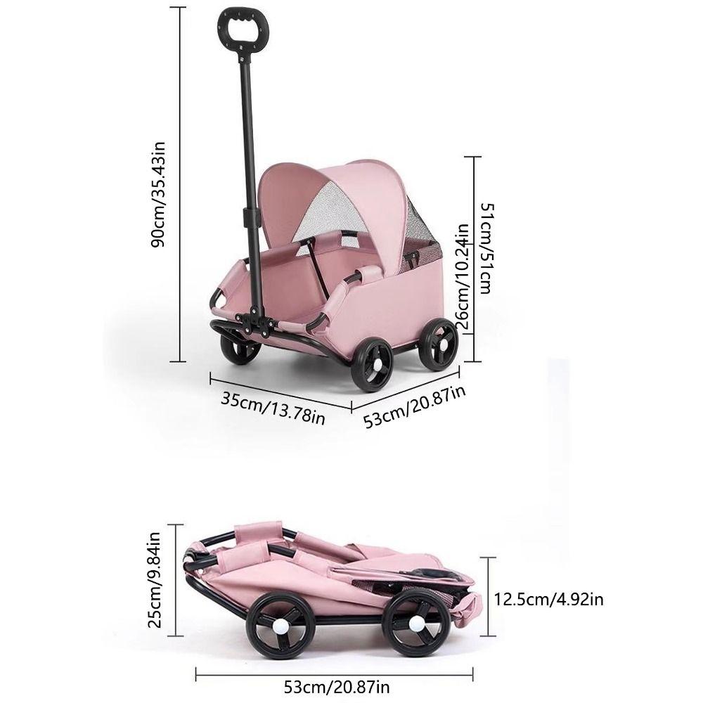 4 Wheels Foldable Pet Stroller Breathable 360° Rotating Handle Travel Dog Pram Retractable Handle Large Capacity Pet Cart Cats