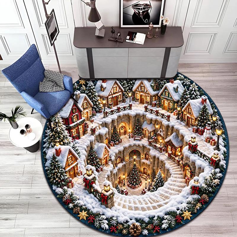 Cute Christmas Day Gift Bell Santa Claus Snowman Christmas Tree round rug Home Soft Decorative Anti slip Chair Mat Carpet Outdoor Floor Mat Carpet 33