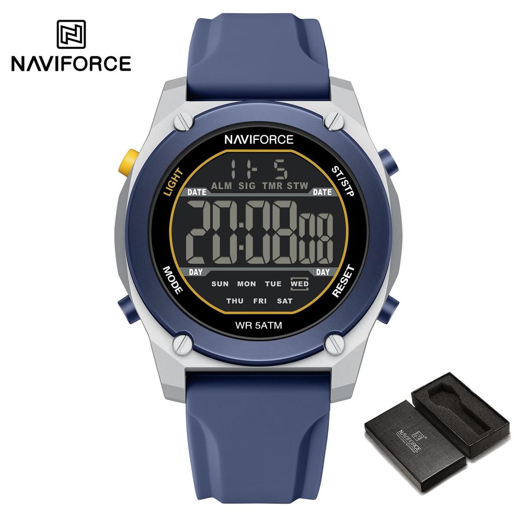 NAVIFORCE Original Men Digital Watch LCD Display Date Calendar Chronograph Alarm Silicone Strap Night Pattern Waterproof Men Watch NF7134