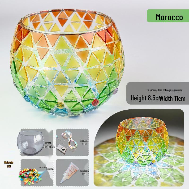 Mosaic DIY Candle Holder Kit: Educational Parent-Child Crystal Glass Light-Up Gift