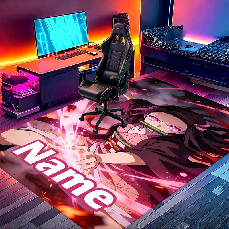 Custom Name Personalized Demon Slayer Print Carpet, Versatile Home Decor Rug, for Playroom, Apartment, Balcony, Entryway, Hallway Gift