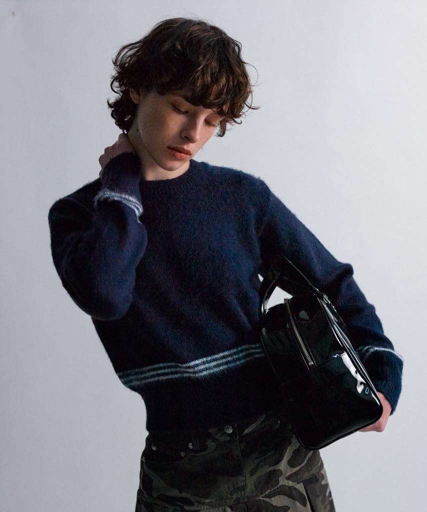 MOONSUN Essential_Unisex Mss Mohair Blend Stripe Knit [Navy]