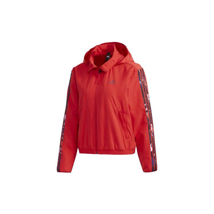adidas Mic Warm Women s Red Floral Print Hooded Jacket GG0769 S