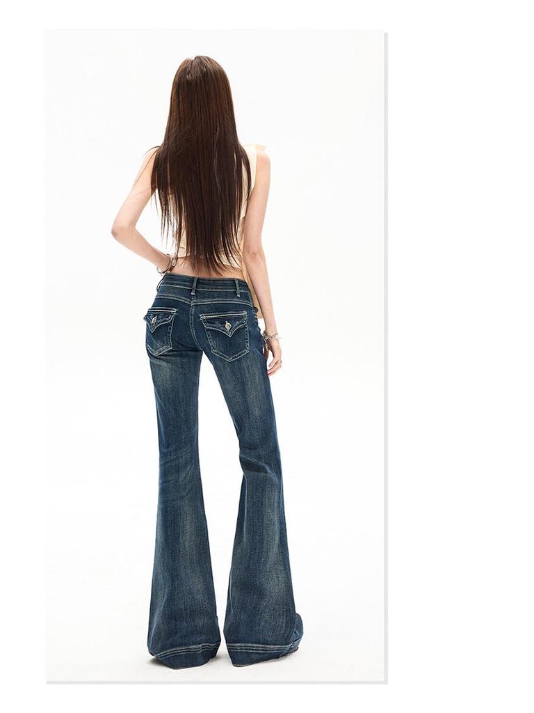 Yi Mengling Retro Washed Women's Micro-Flare Jeans - 2026 Spring Collection, High Elasticity Slim Fit.