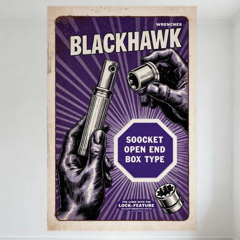 

Blackhawk Wrenches Vintage Industrial Metal Tin Sign Retro Purple Background Radiating Lines Poster for Garage Man Cave Wall Dec 20x30cm（7.8x11.8inch）