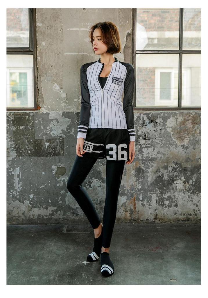 Korean Women's Long Sleeve Scuba Diving Suit with Sun Protection, Zipper, and Long Pants – Trendy Jellyfish Style for Surfing and Snorkeling.