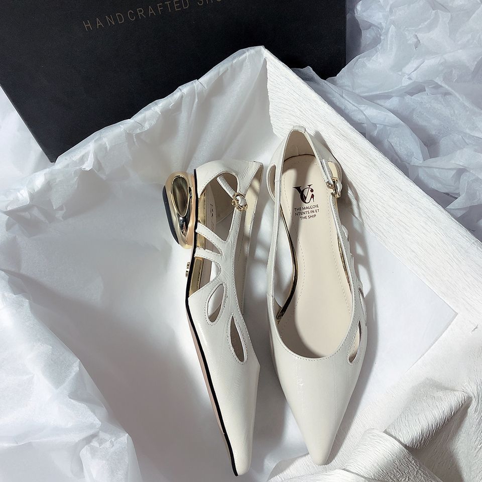

Pointed hollow single shoes temperament middle heel elegant style super versatile and comfortable women s pedal special-shaped heel bag head sandals 40