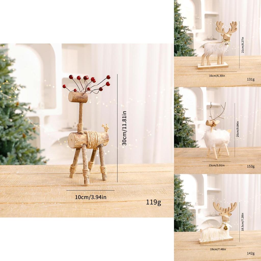 Christmas Reindeer Figurine Wooden Gold Holiday Decor For Festive Celebration