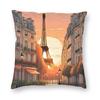 Sunrise Paris Eiffel Tower Square Pillowcase Polyester Linen Velvet Creative Zip Decor Room Cushion Cover