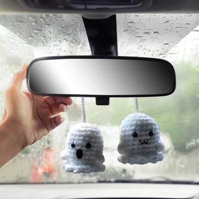 Ghost Car Interior Hanging Ornament Fuzzy Ghost Rear View Mirror Accessories Cute Swinging Bag Wallet Charm Party Favors Gifts