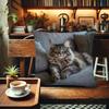 Vintage Maine Coon Cat 45x45cm Pillow Cover 100% Polyester with Invisible Zipper Pillowcase Decorative Cushion Case Home Decor