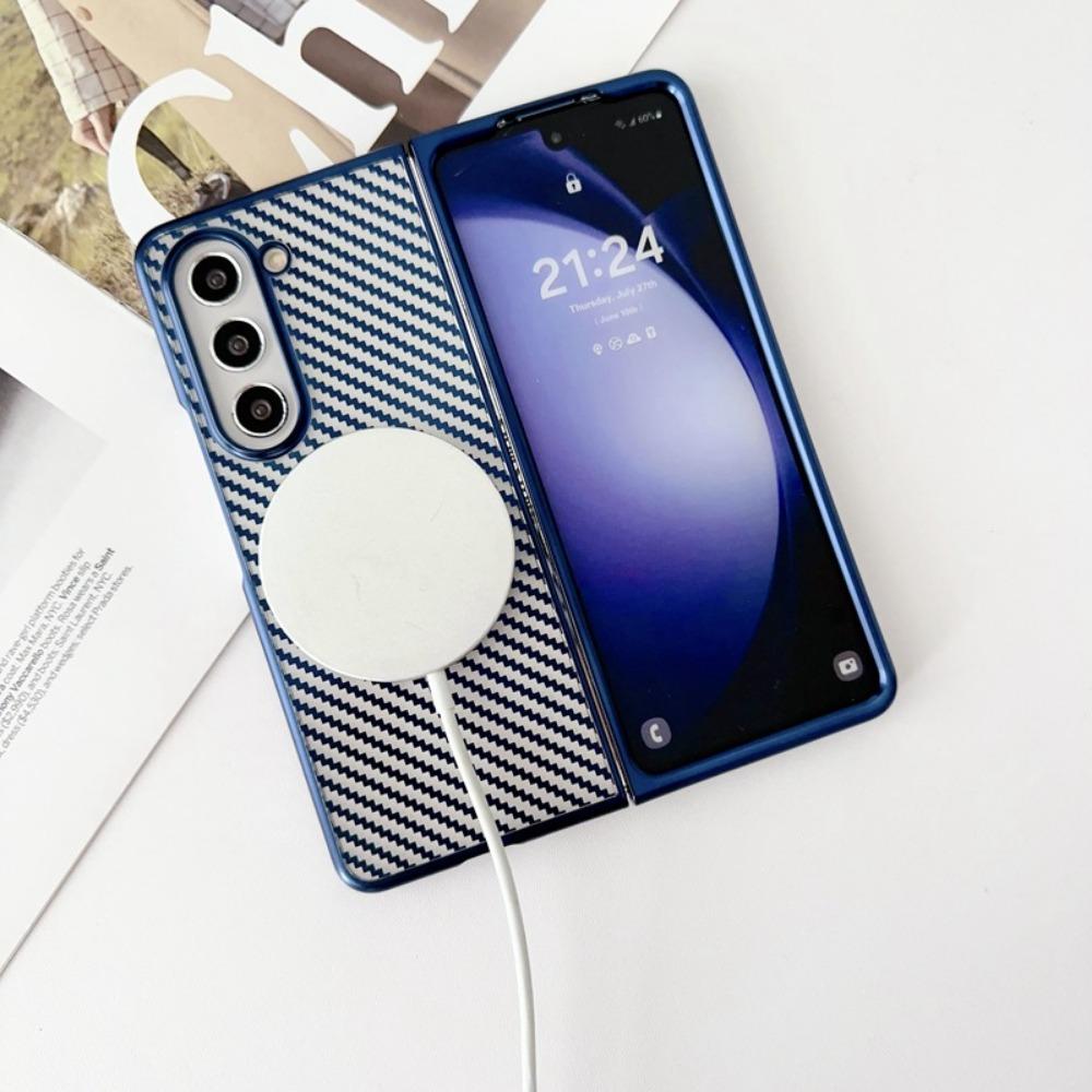 Simple Business Plating Transparent Carbon Fiber Magnetic Phone Case for Samsung Galaxy Z Fold 6 5 4 3 Fold 6 Fold 5 Fold 4 Fold 3