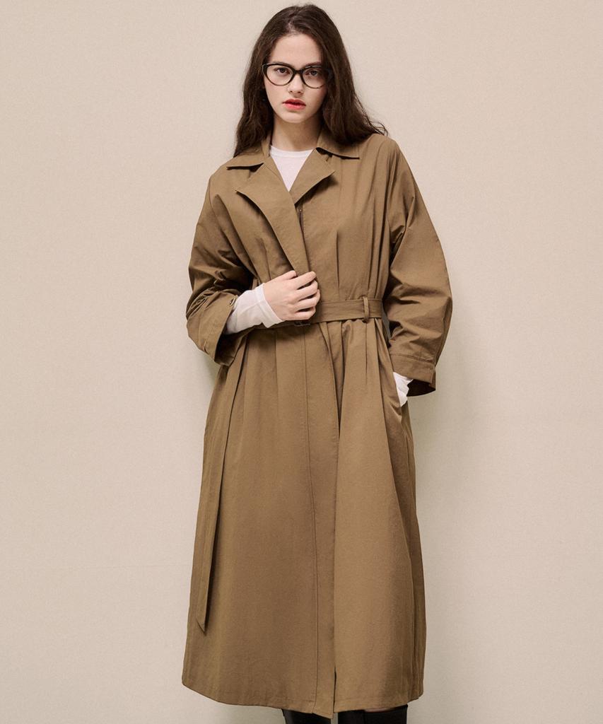 LUSIDA Ripian Belt Long Trench Dress Jacket_2 Colors