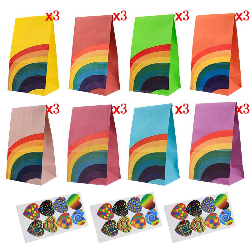 

Rainbow Print Party Gift Bags - Colorful Candy & Snack Paper Bags for Festivals