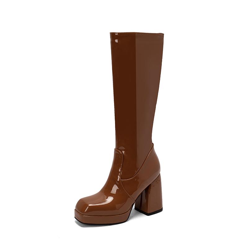 Silver Gold Knee High Boots Women 2024 Four Seasons 10cm Chunky Heels Shoes Square Toes Long Booties Big Size 48 Botas Mujer