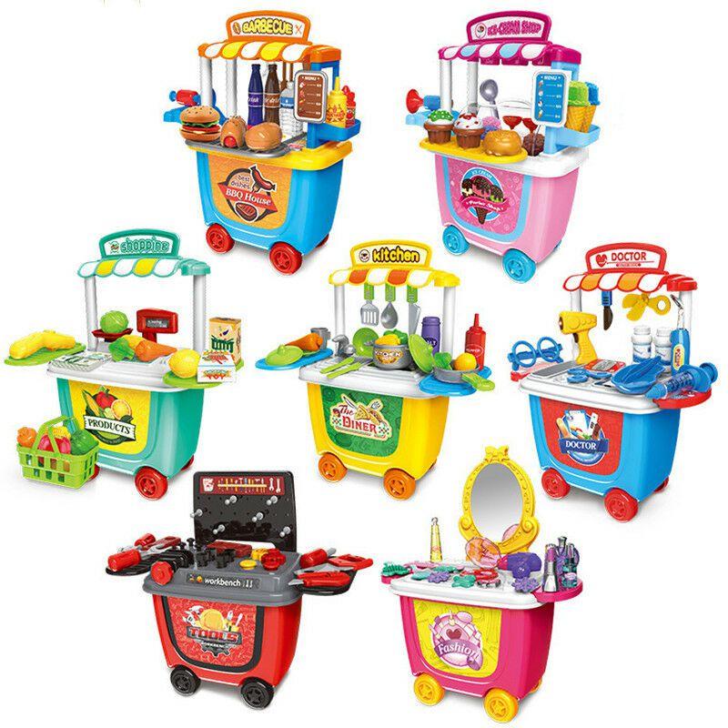 Cute Simulation Kids Ice Cream Shop Kitchen Cart Pretend Toy Set Role Play Gift