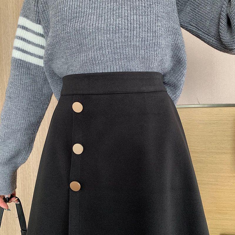 Women's High Waist Woolen A-Line Skirt - Autumn/Winter 2025 Collection, Versatile Mid-Length Irregular Slimming Design