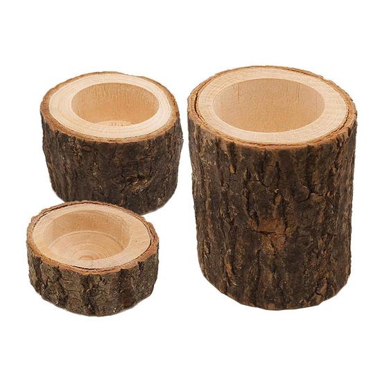 3Pcs Wooden Stump Candle Holder Votive Tealight Candle Stand Rustic Farmhouse Living Room Bathroom Candlestick Decoration Table Centerpiece Ornament
