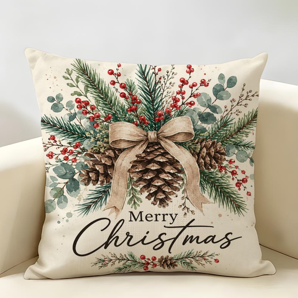Christmas & Winter Themed Cushion Cover Durable Hypoallergenic Organic Linen Pillow Cover Short Size Washable Skin-Friendly
