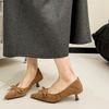 French Bow Pointed Toe Suede Stiletto Single Shoes Women's Fall 2026 New High Heels