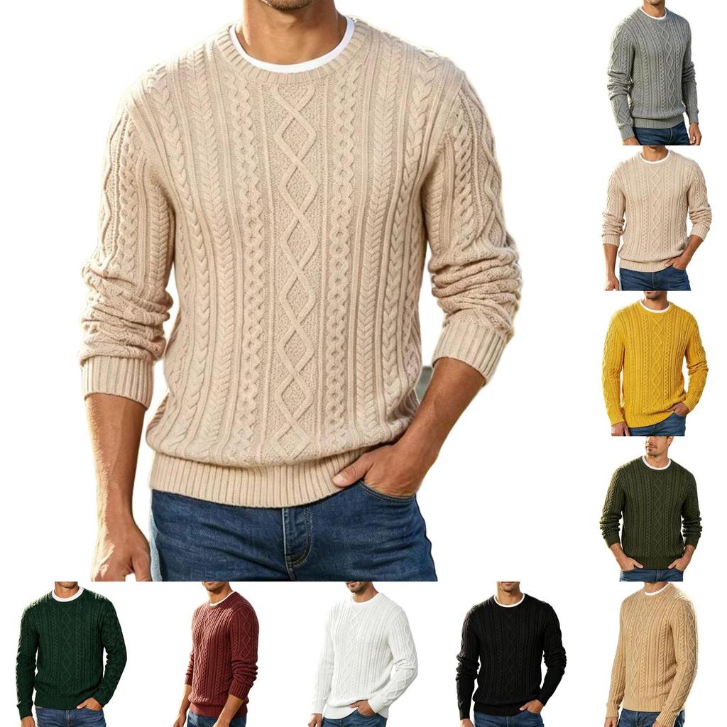 Cable Knit Neck Pullover Sweater in Retro, Color Casual