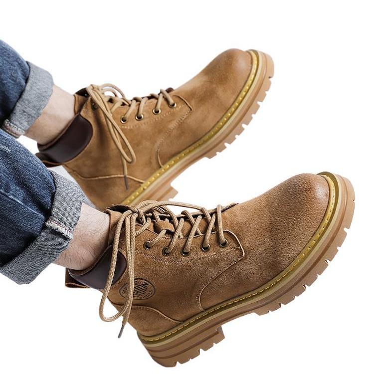 Men's 2025 Summer High-Top Leather Martin Boots - British Style, Yellow, Ideal for Outdoor Work