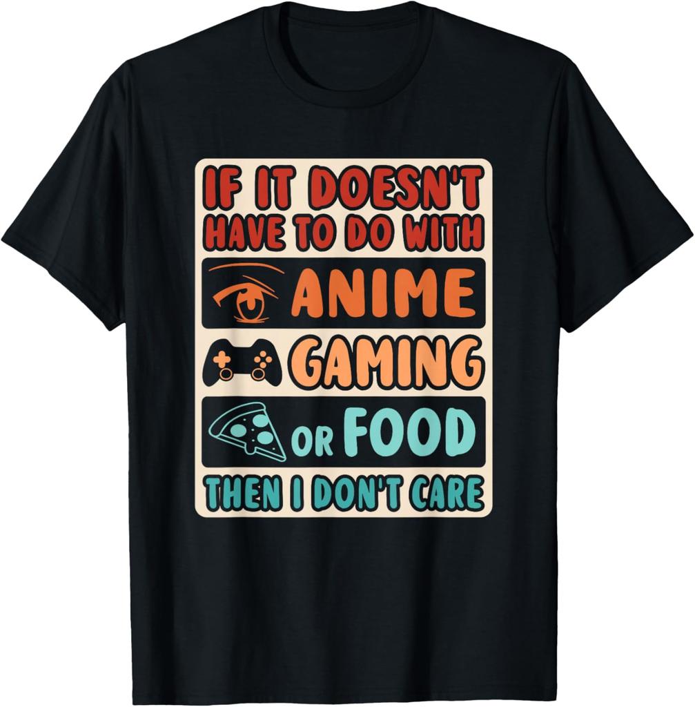 Anime Gaming Food Then I Don't Care Graphic Tee Casual Short Sleeve Crew Neck T-Shirt Men