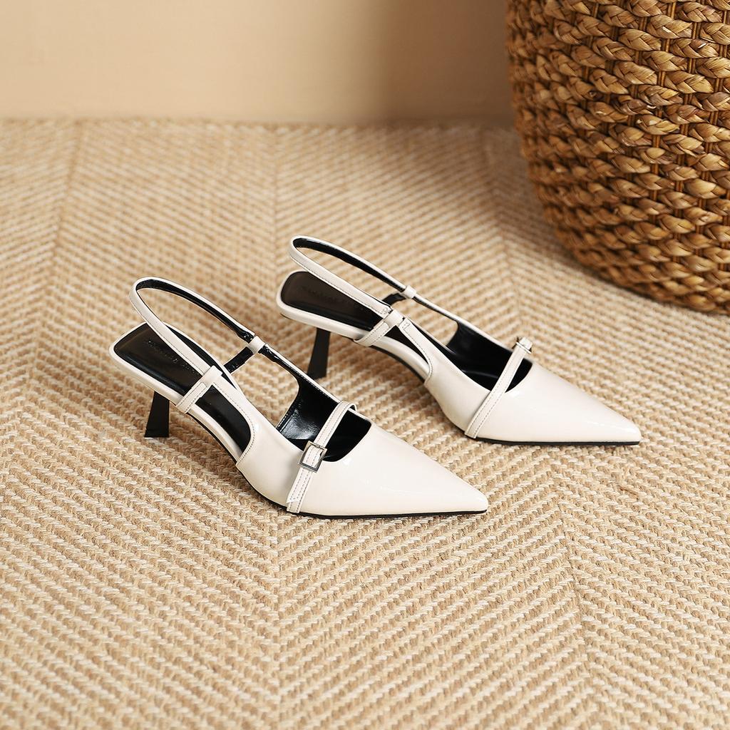 MT-6 French Thin Belt Belt Buckle Pointed Head Thin Heel Single Shoes for Women's New Fashion and Thin Rear Empty Strap High Heels for Women
