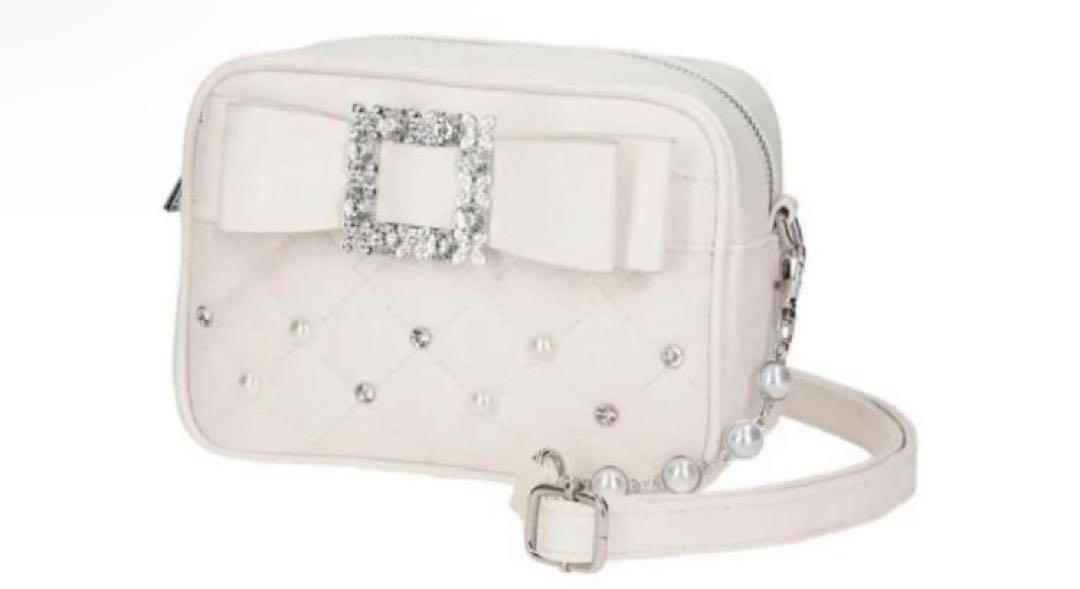 

[USED] Ribbon shoulder bag, mass-produced, landmine, white, sickly, cute, gothic, lolita, dreamy, cute
