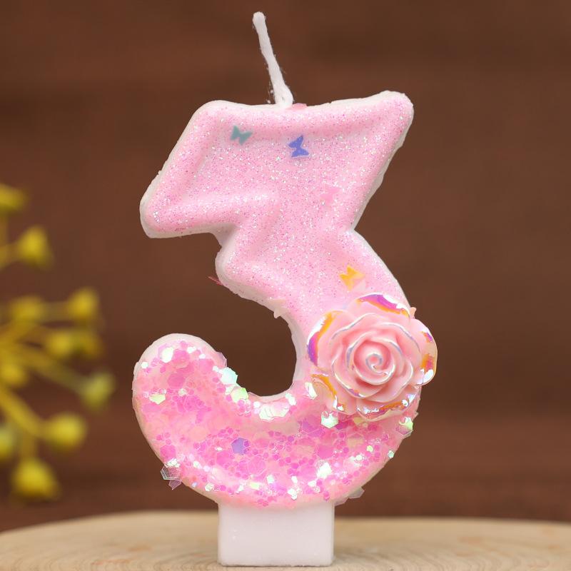 New Pink Rose Flower Creative Digital Birthday Candle Cake Decoration Party First Year Candle Shein