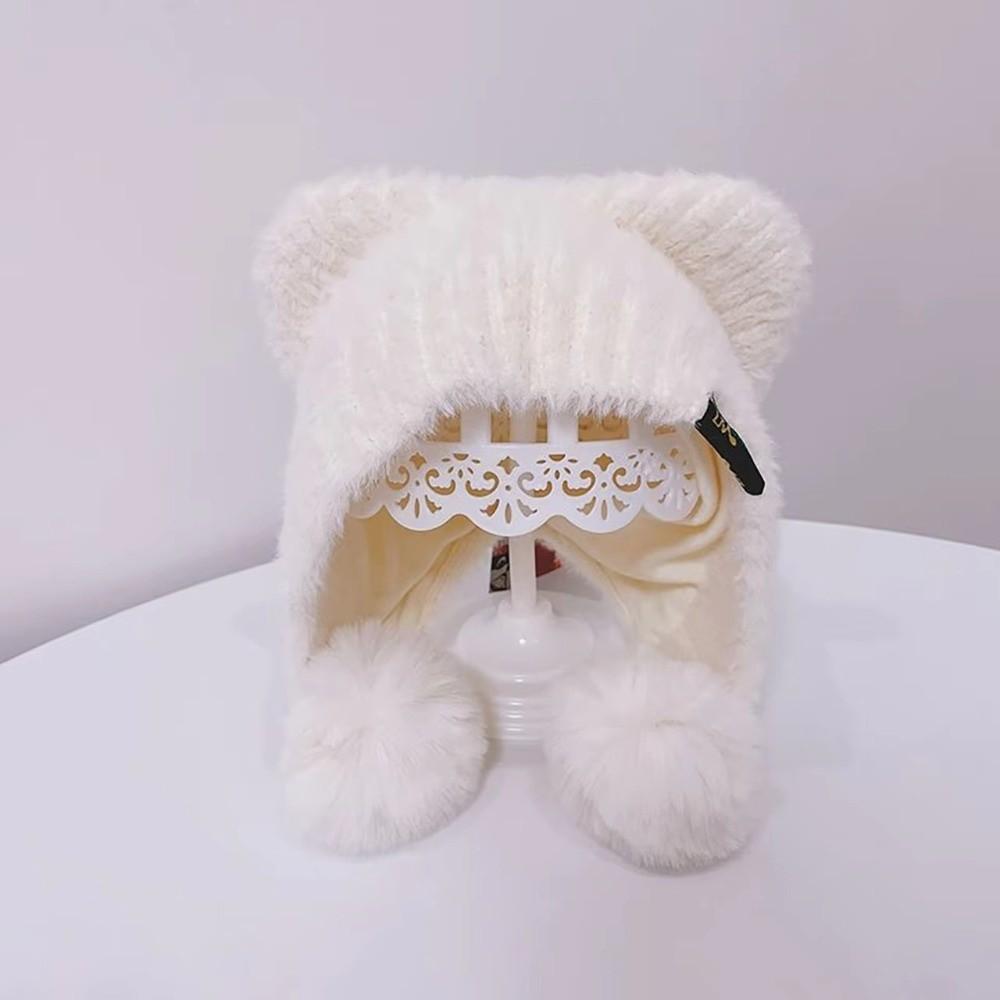 Plush Ear Protection Caps Windproof Cartoon Pompom Hat Soft Earflap Cap  Kids