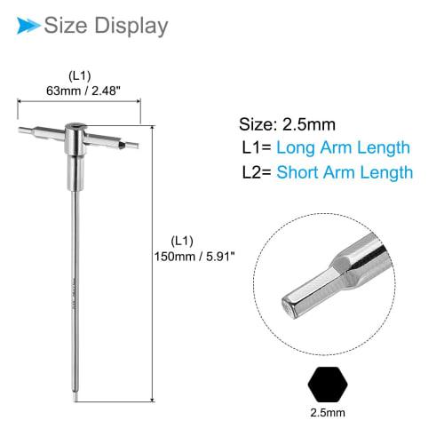 CoCud T-Handle Hex Wrench, 2.5mm Hex, CR-V Steel, Metric, Slide Handle Key Wrench with Speed ??Sleeve for T and L-Handle Drivers, 1 Piece