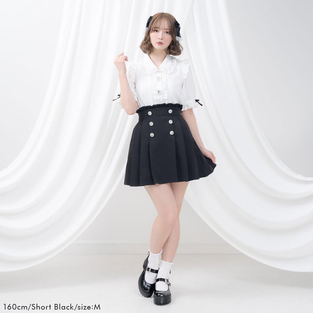 [Yumetenbo] Landmine Clothing [Dear My Love] Women's Big Ribbon Bijou Skirt 533338 Short Blue Gray Yumetenbo