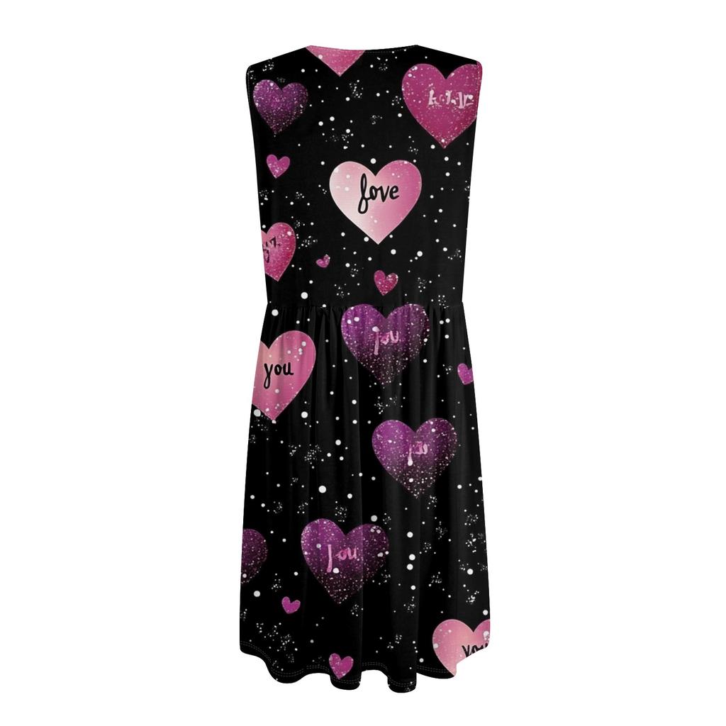 Women's Casual Fashion Sexy V-Neck Button Decoration Sleeveless Valentine's Day Tunic Dress