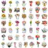 50 Pcs Potted Flower Stickers Cartoon Vinyl Waterproof Plants Sticker for Laptops Water Bottles Flower Pots Vases Guitar Decals