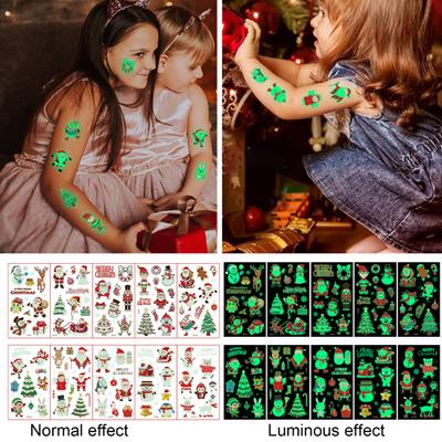 10Pcs Christmas Tattoo Stickers Waterproof Glow-in-the-dark Cartoon Stickers for Kids Festive Party Supplies
