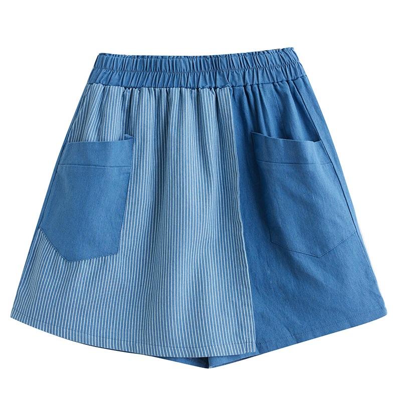 Shorts en jean d'été amples et décontractés patchwork vintage grande taille taille haute pour femmes