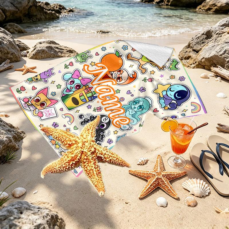 Custom Name Personalized Dandy's World Print Beach Towel, for Trip Camping Beach Party Home Decor, Birthday Gift for Family & Friends