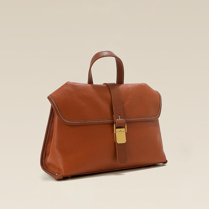 

Genuine Leather Womens Messenger Bag Solid Color Large Capacity Handbag New Style Casual Fashion Bag 26x7x18cm коричневый