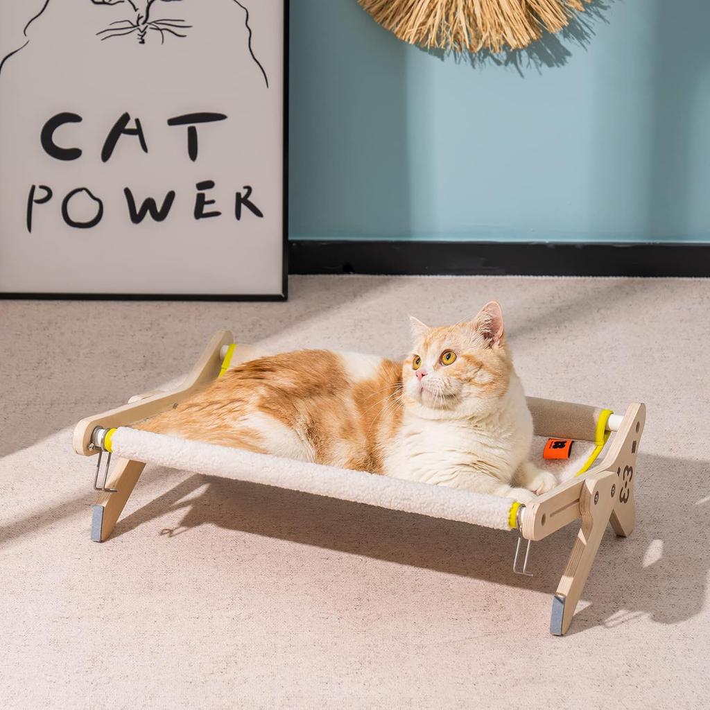 Mewoofun משטח ישיבה לחלון לחתול ערסל חלון לחתול מושב 2 ב-1 בז' קרם אפור ורוד מתכוונן יציב מיטת חתול לחתולי בית ל-40