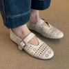 Scarpe Mary Jane da Donna in Vera Pelle Traforate Piatte Casual da Donna Morbide Comode Eleganti per Ufficio Abito Festa Nero Bianco