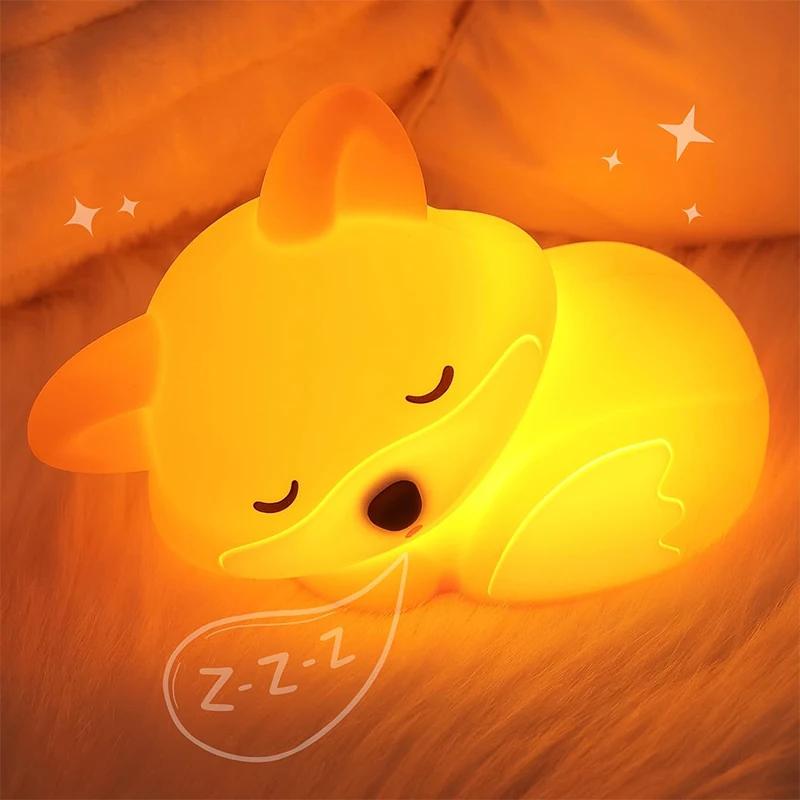 1 Pack Fuchs Tier Nachtlicht Silikon Kinderzimmer Schlaf Lampe Touch Control Nachtlichter USB Wiederaufladbar Tischlampe für Baby Kind