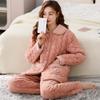 Padded Pajamas Women'S Winter Three-Layer Thickened Velvet Coral Velvet Autumn And Winter Padded Jacket Can Be Worn Outside Loungewear Set