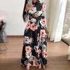Women's Fashion Summer Spring Solid Color Print Long Sleeve O-Neck High Waist Casual Big Pendulum Dresses