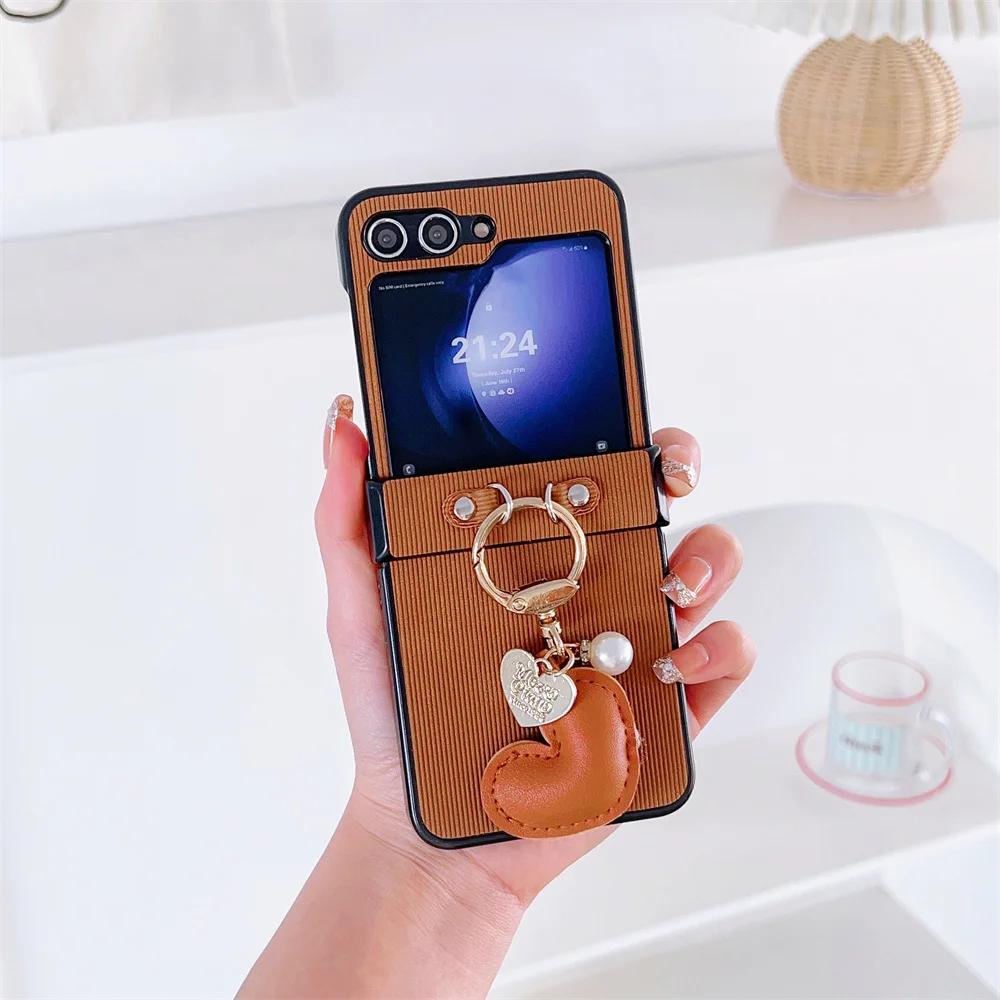 Heart Ring PU Leather Phone Case for Samsung Galaxy Z Flip 6 5 4 3  Flip5 Flip4 Flip3 5G Protective Shockproof Cover